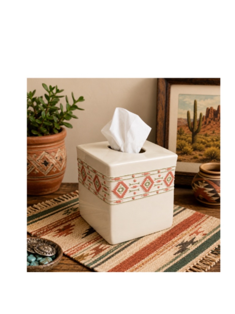 Veratex “Navajo” Ceramic Tissue Box Cover – Southwestern Geometric Décor